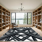 Modern Geometric Charcoal Intersecting Linear Rug