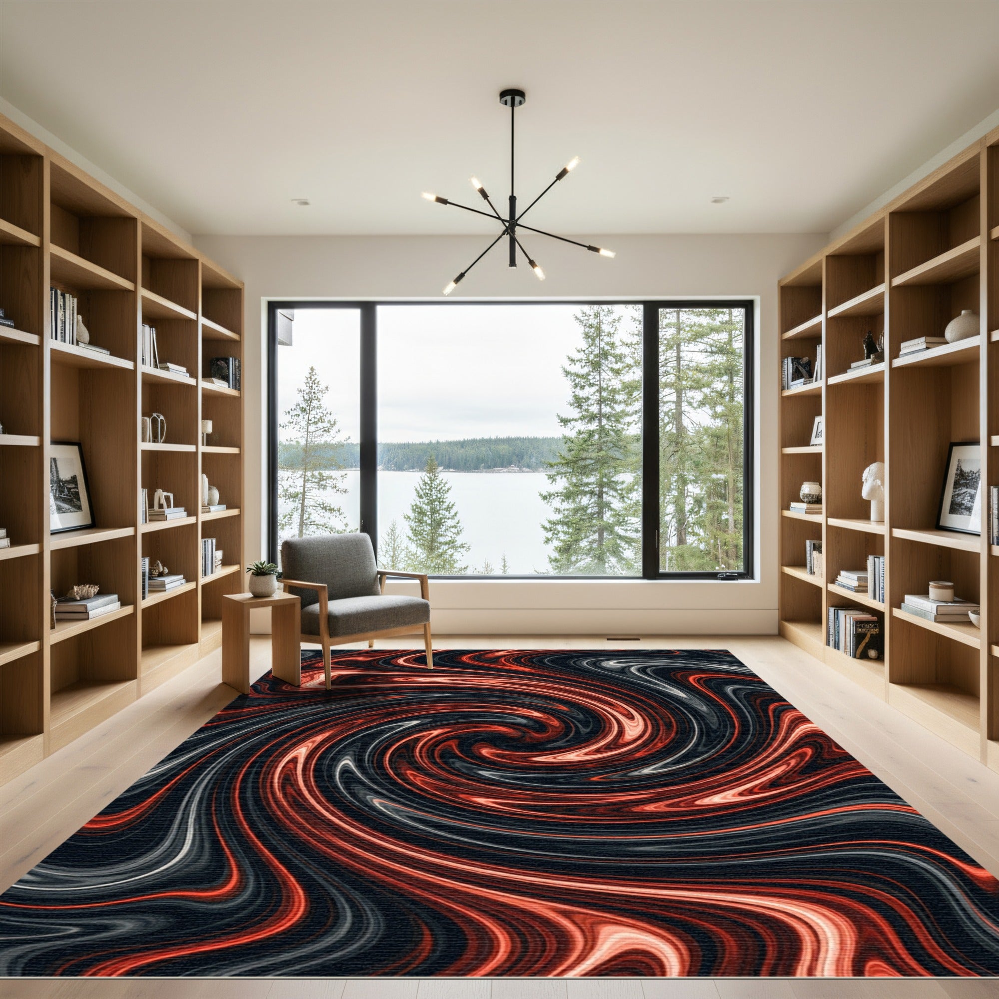 Fiery Swirl Abstract Liquid Rug
