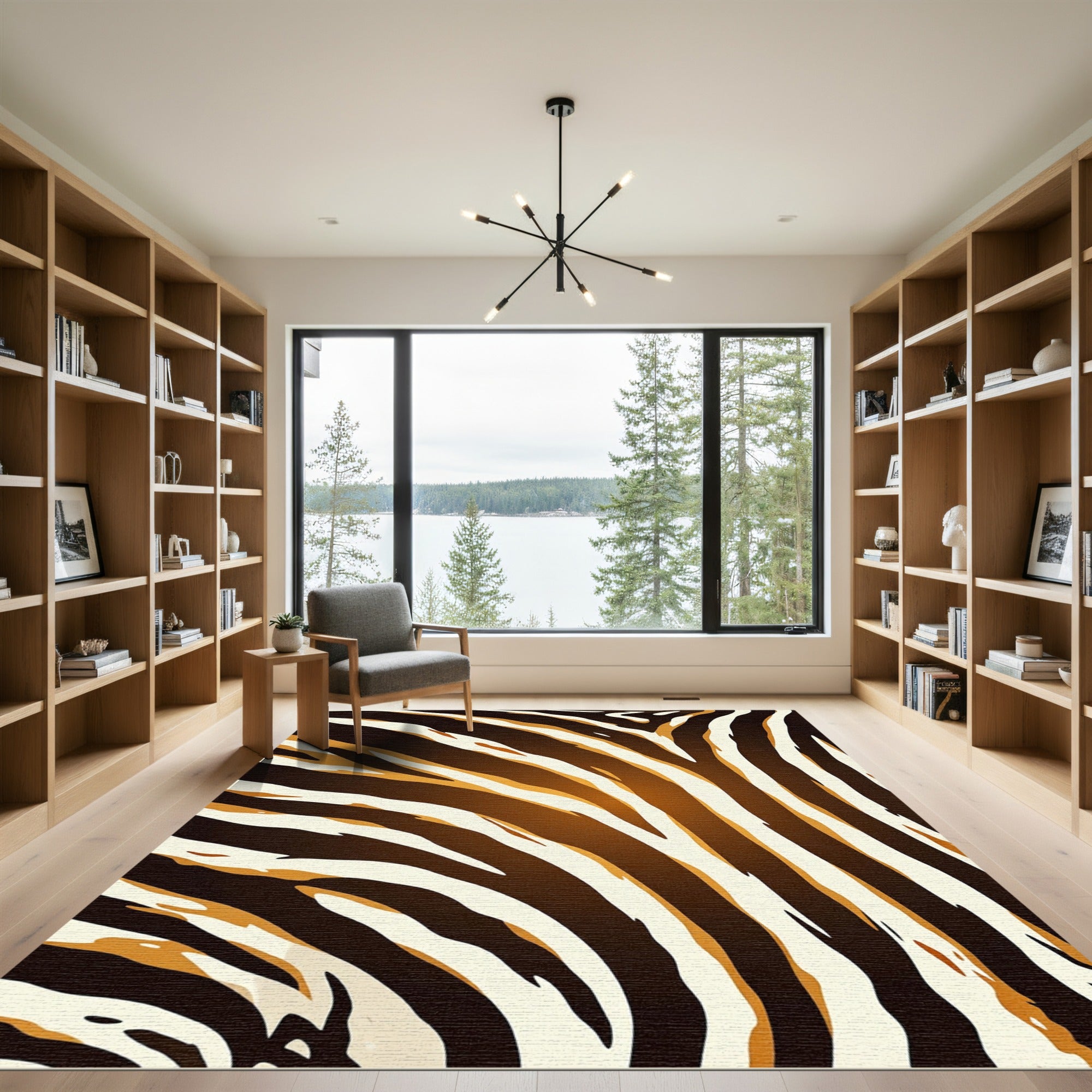 Abstract Golden Zebra Stripe Rug