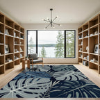 Tropical Monstera Leaf Navy Foliage Rug
