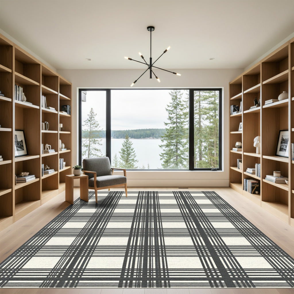 Dark Gray Classic Plaid Stripe Rug
