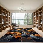 Abstract Orange and Black Shattered Puzzle Rug