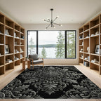 Ornate Silver Baroque Damask Medallion Rug