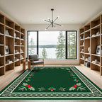 Emerald Green Holly Berry Border Rug