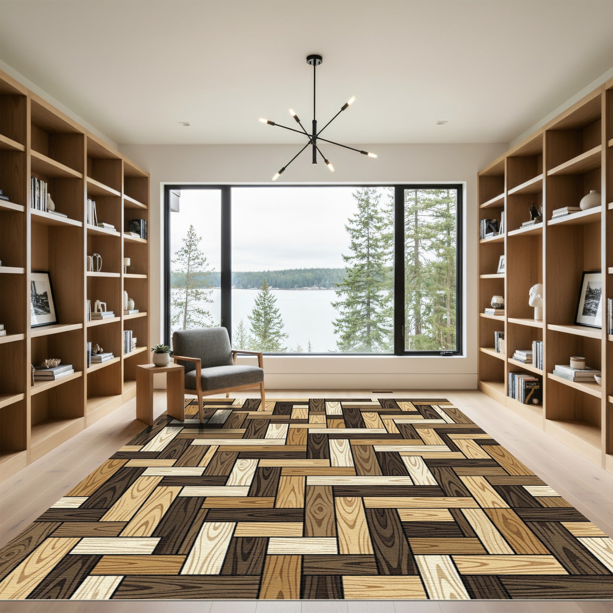 Alternating Wood Plank Mosaic Rug