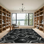 Sophisticated Charcoal Geometric Hexagon Rug