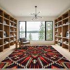 Geometric Crimson Tribal Cross Medallion Rug