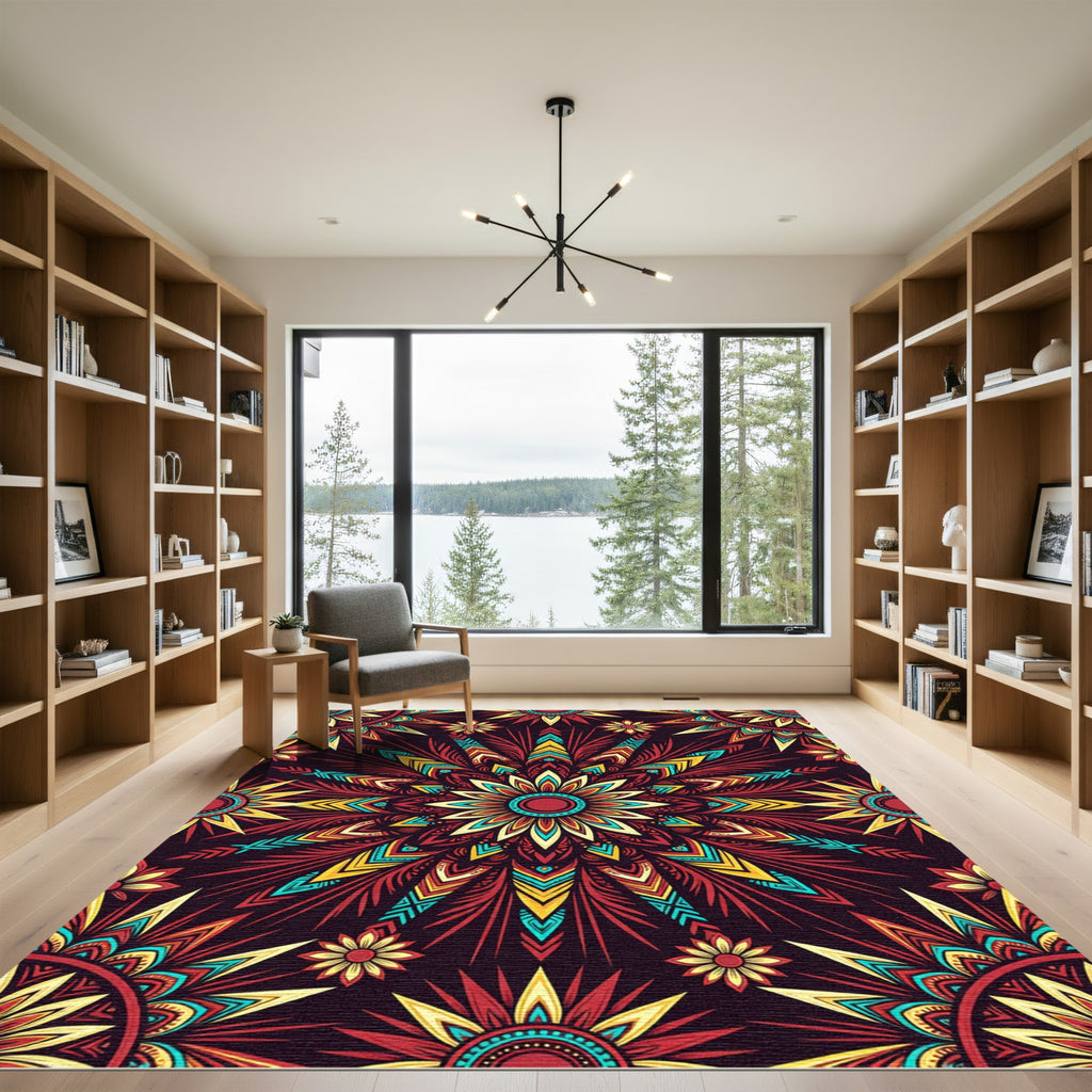 Vibrant Radiant Floral Mandala Sunburst Rug