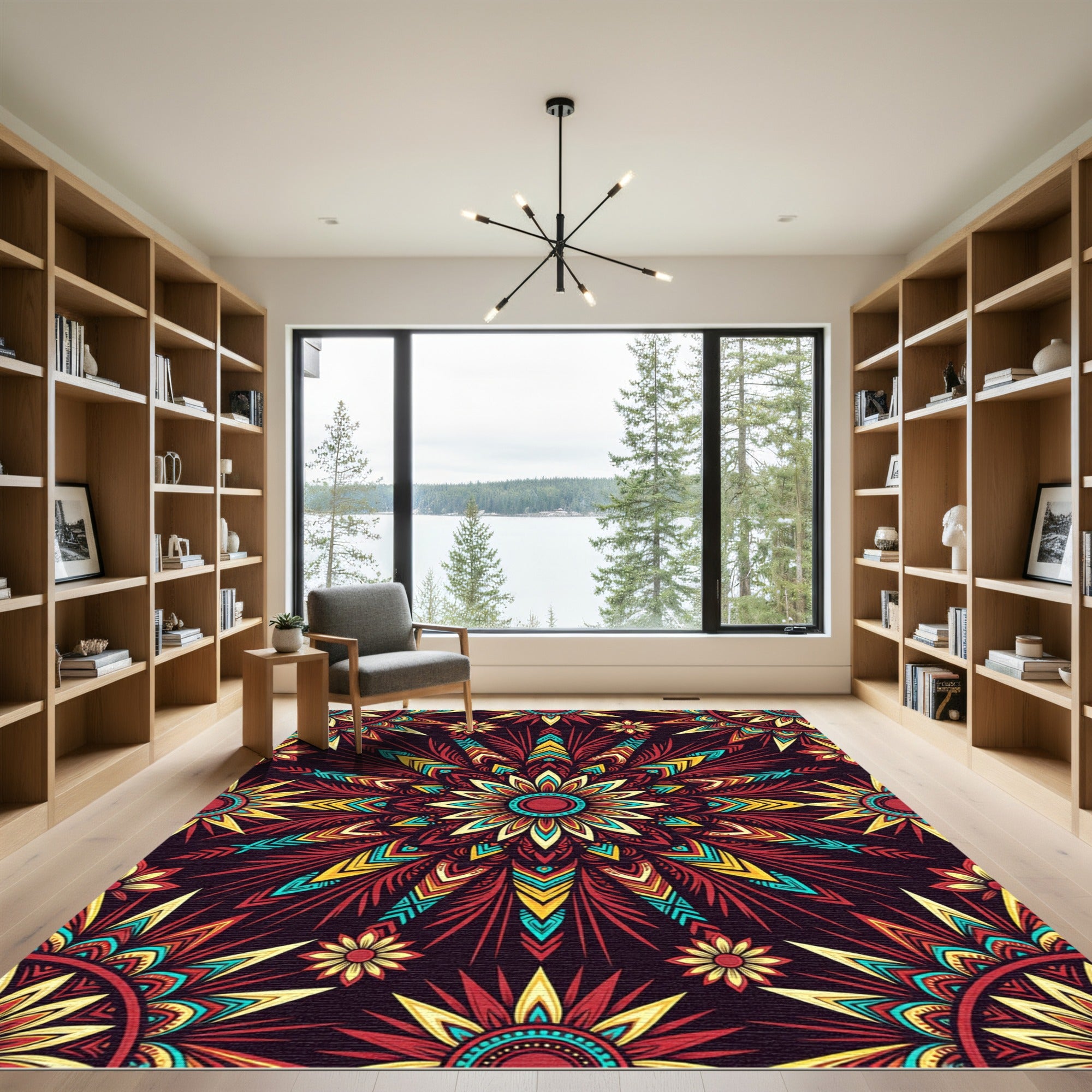 Vibrant Radiant Floral Mandala Sunburst Rug