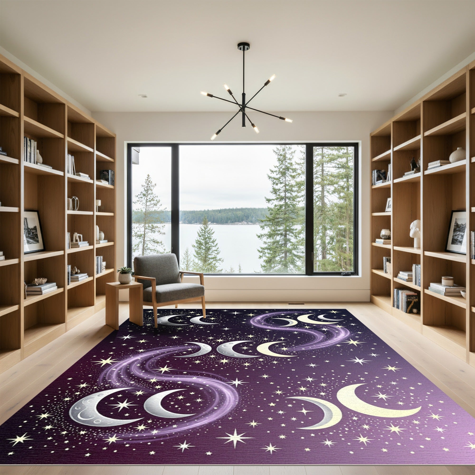 Celestial Crescent Moon and Starry Sky Rug