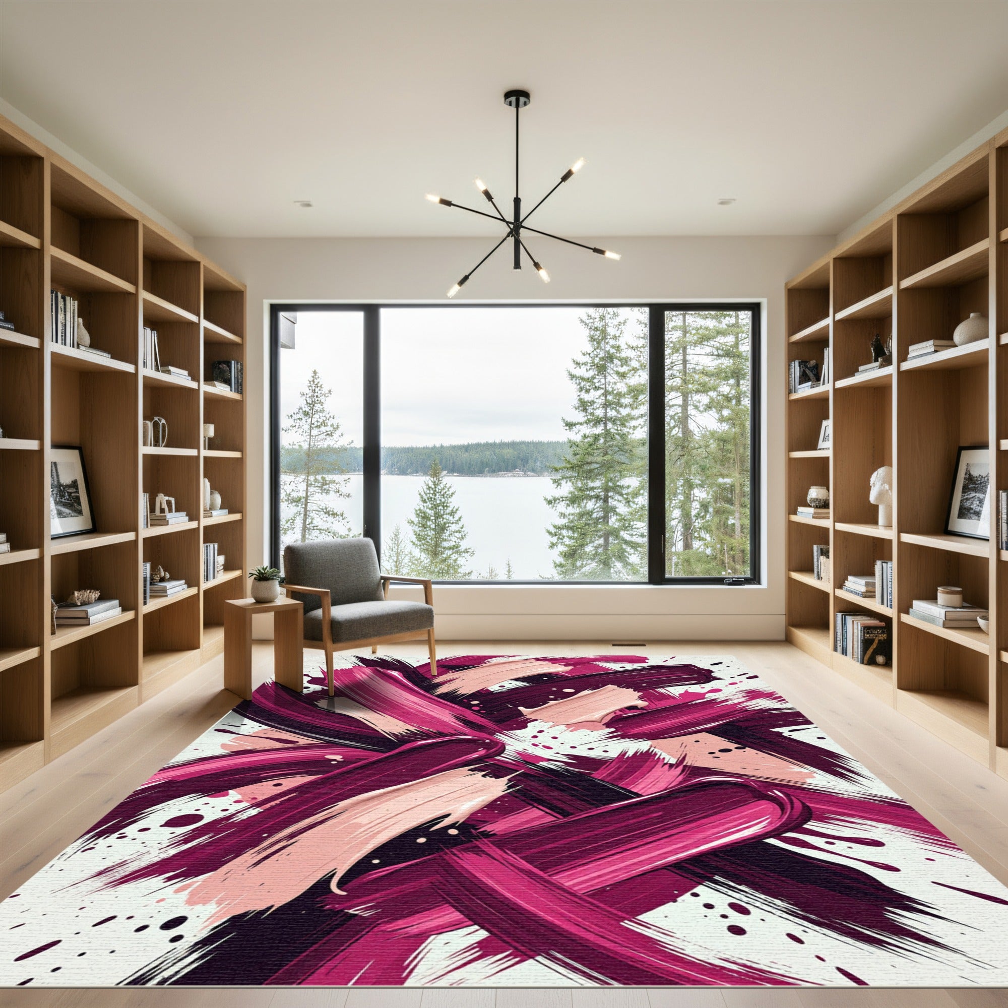 Abstract Magenta and Blush Swirl Rug