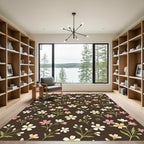 Brown Floral Garden Blossom Arrangement Rug