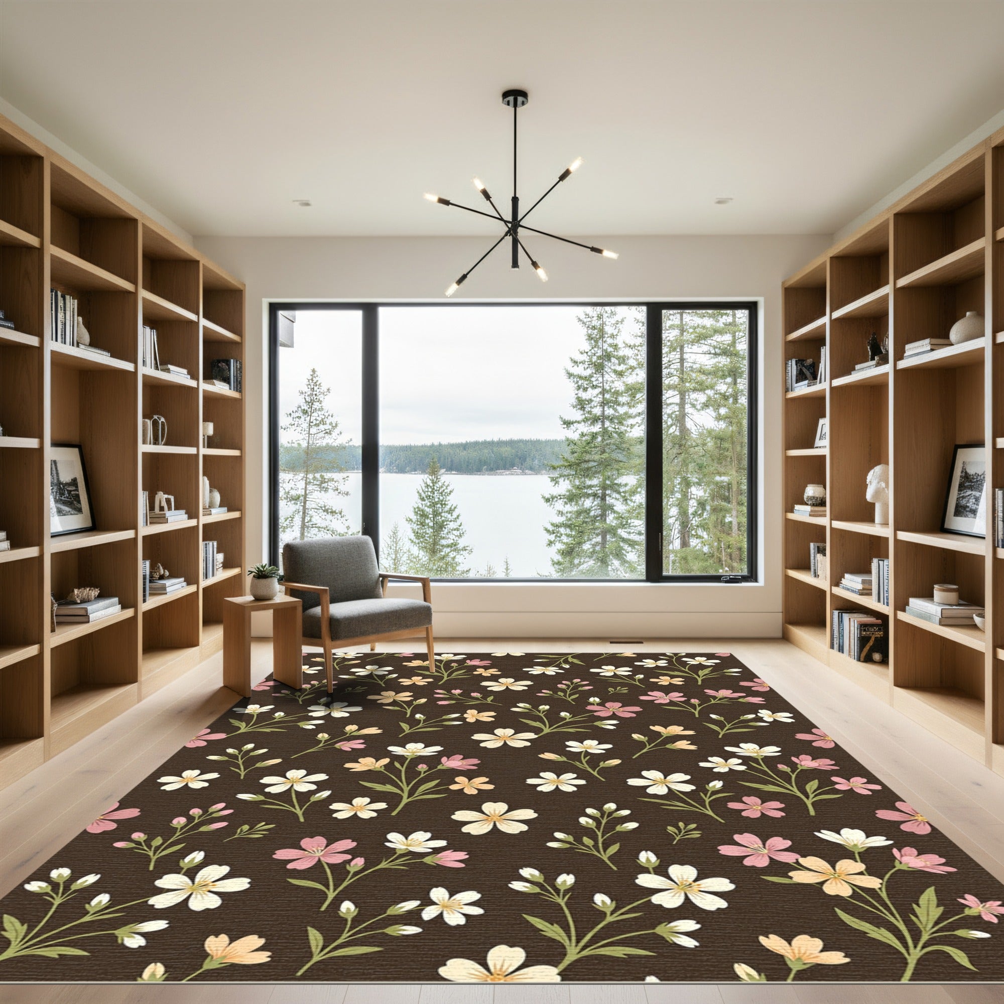 Brown Floral Garden Blossom Arrangement Rug