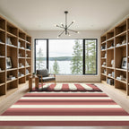 Crimson Striped Scalloped Awning Rug