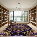 Royal Purple Golden Fleur-de-lis Damask Rug