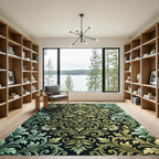 Ornate Gold Green Floral Scroll Rug