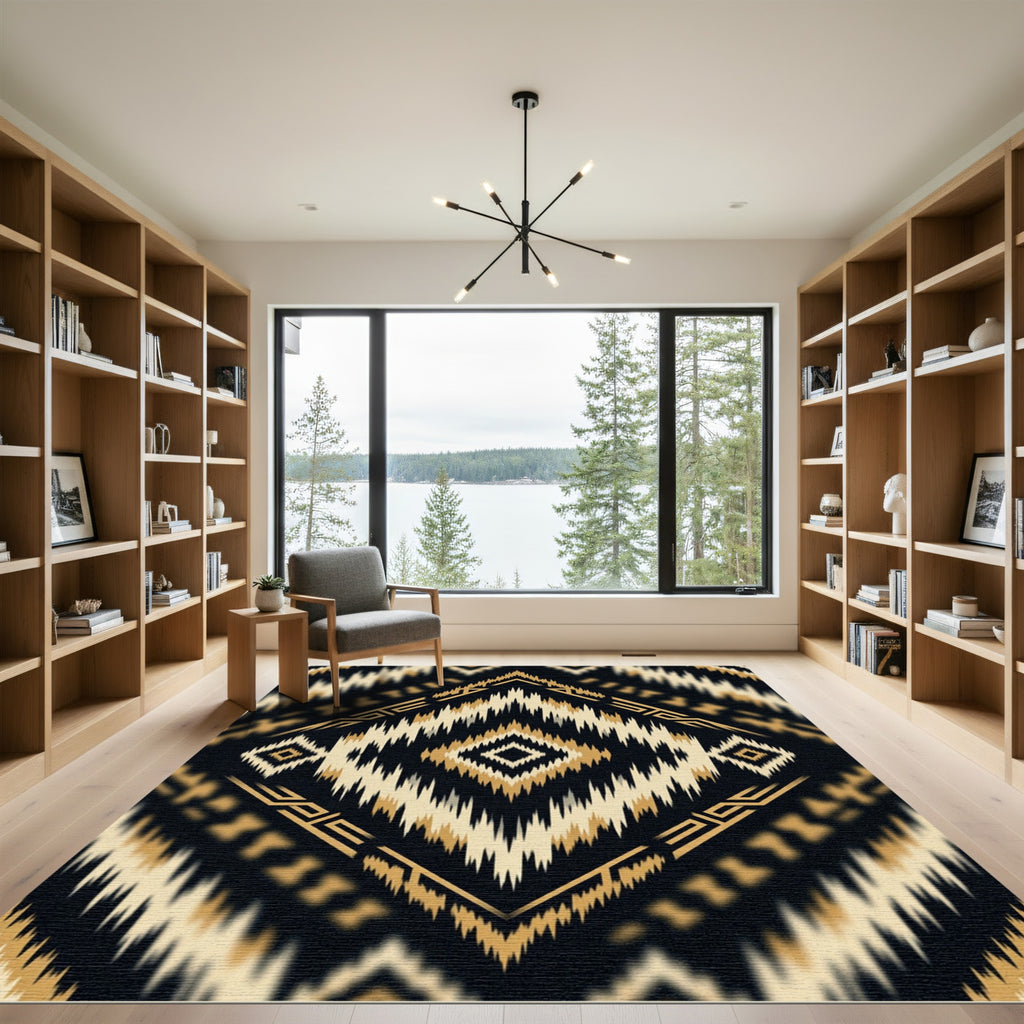 Black Gold Tribal Diamond Medallion Rug