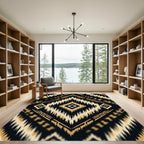 Black Gold Tribal Diamond Medallion Rug