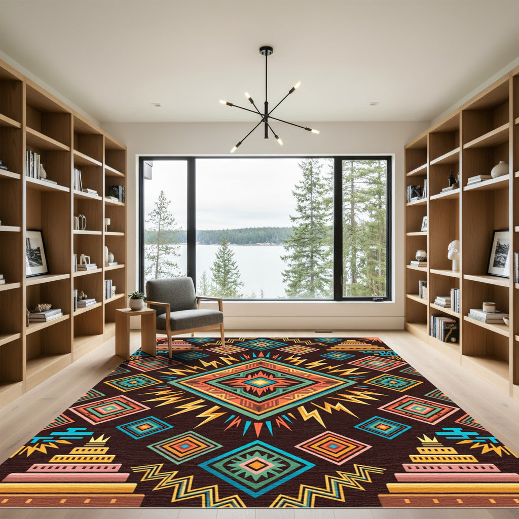 Vibrant Geometric Aztec Diamond Earthy Rug