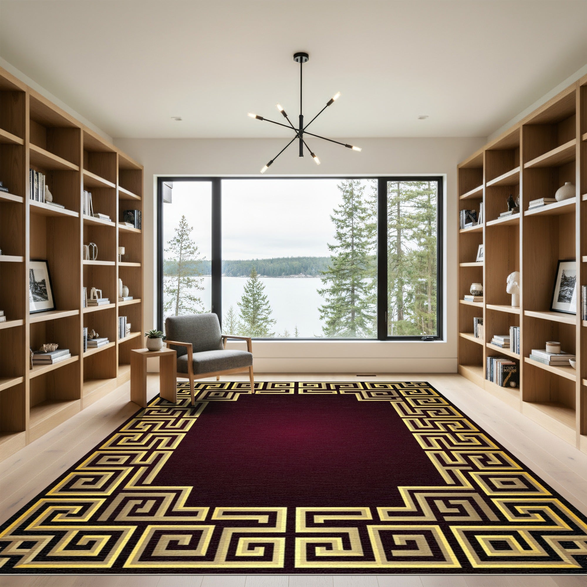 Ornate Gold Geometric Border Rug