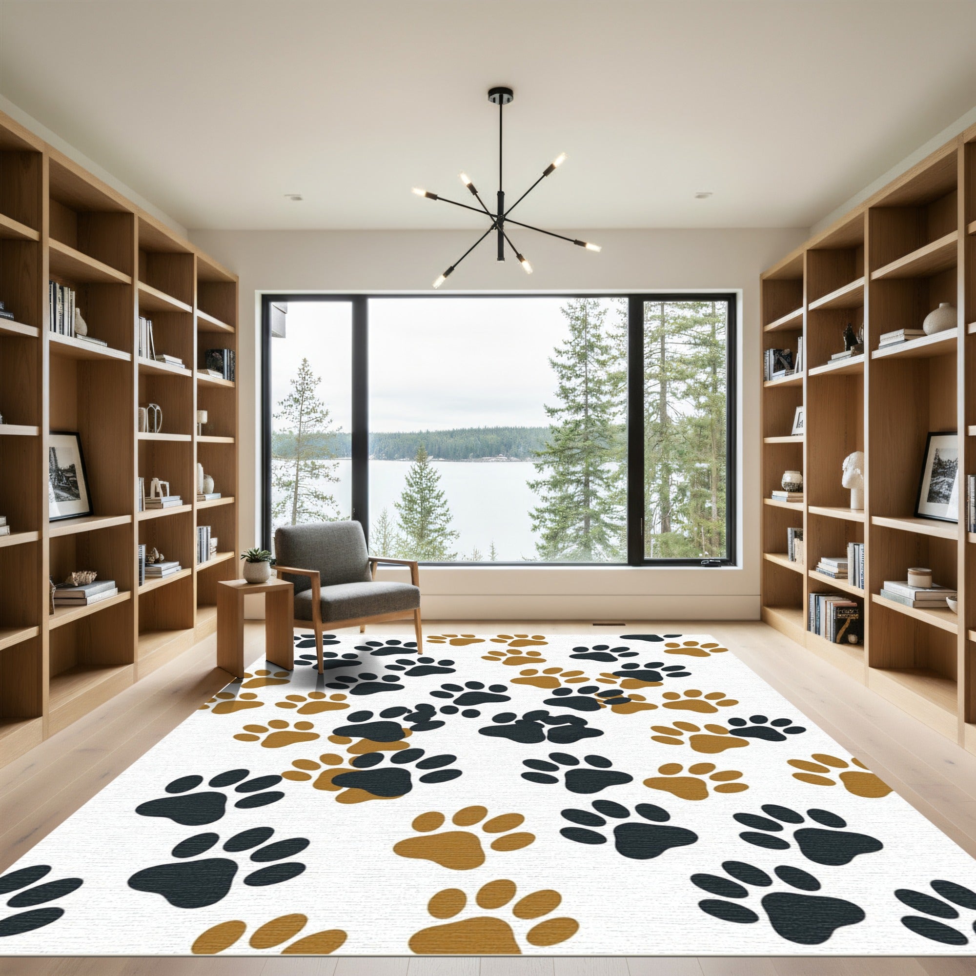 Playful Earthy Tone Paw Footprint Rug