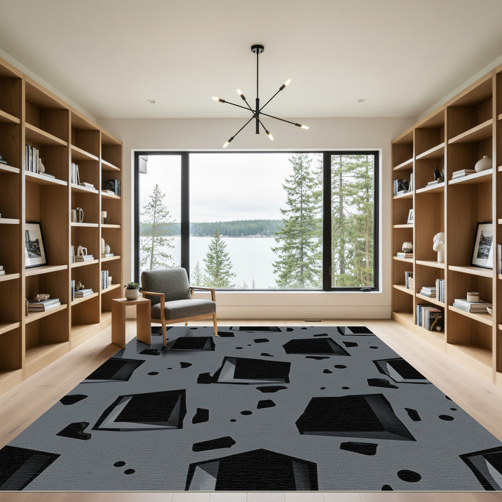 Abstract Gray Cutout Geometric Grid Rug