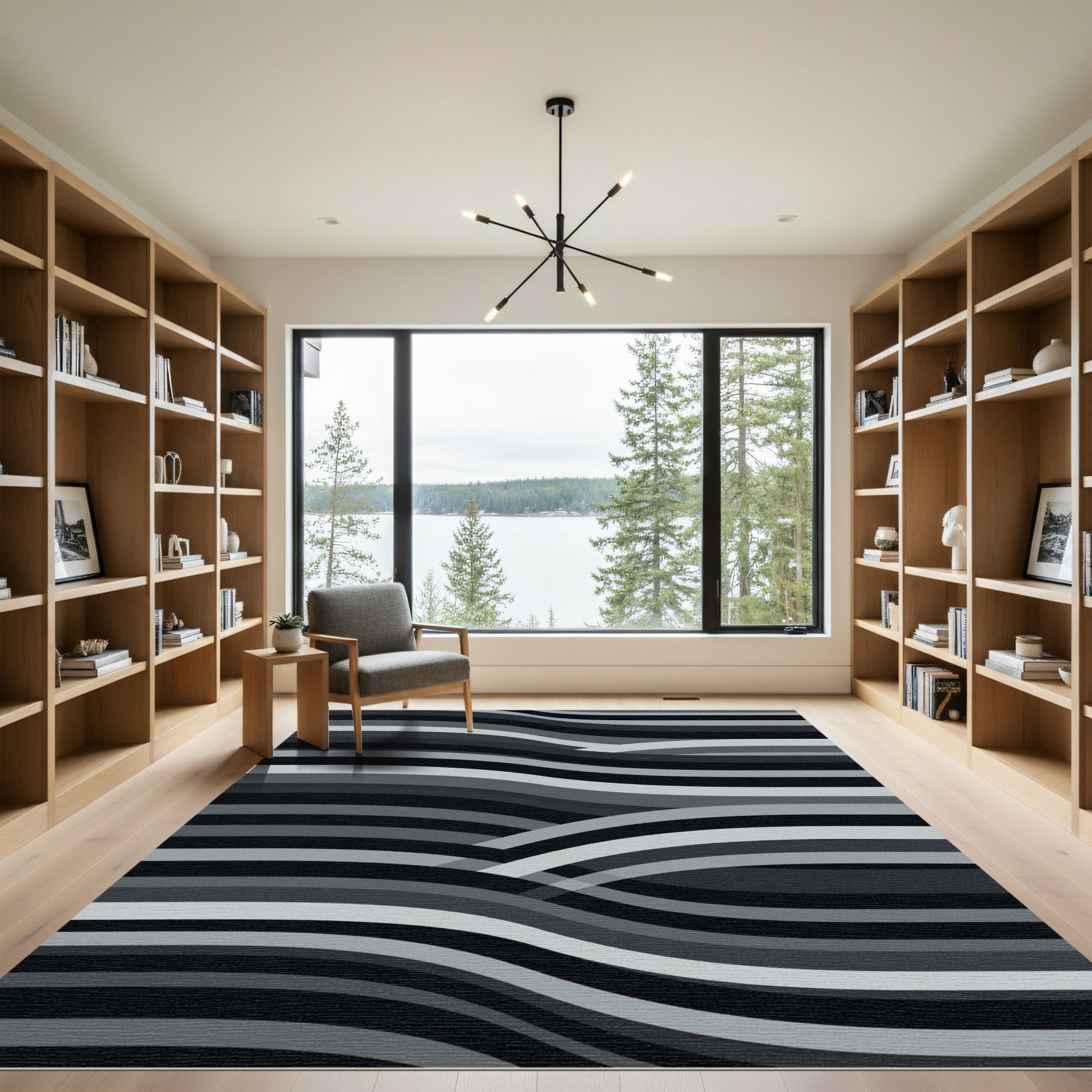 Monochrome Wavy Linear Abstract Wave Rug