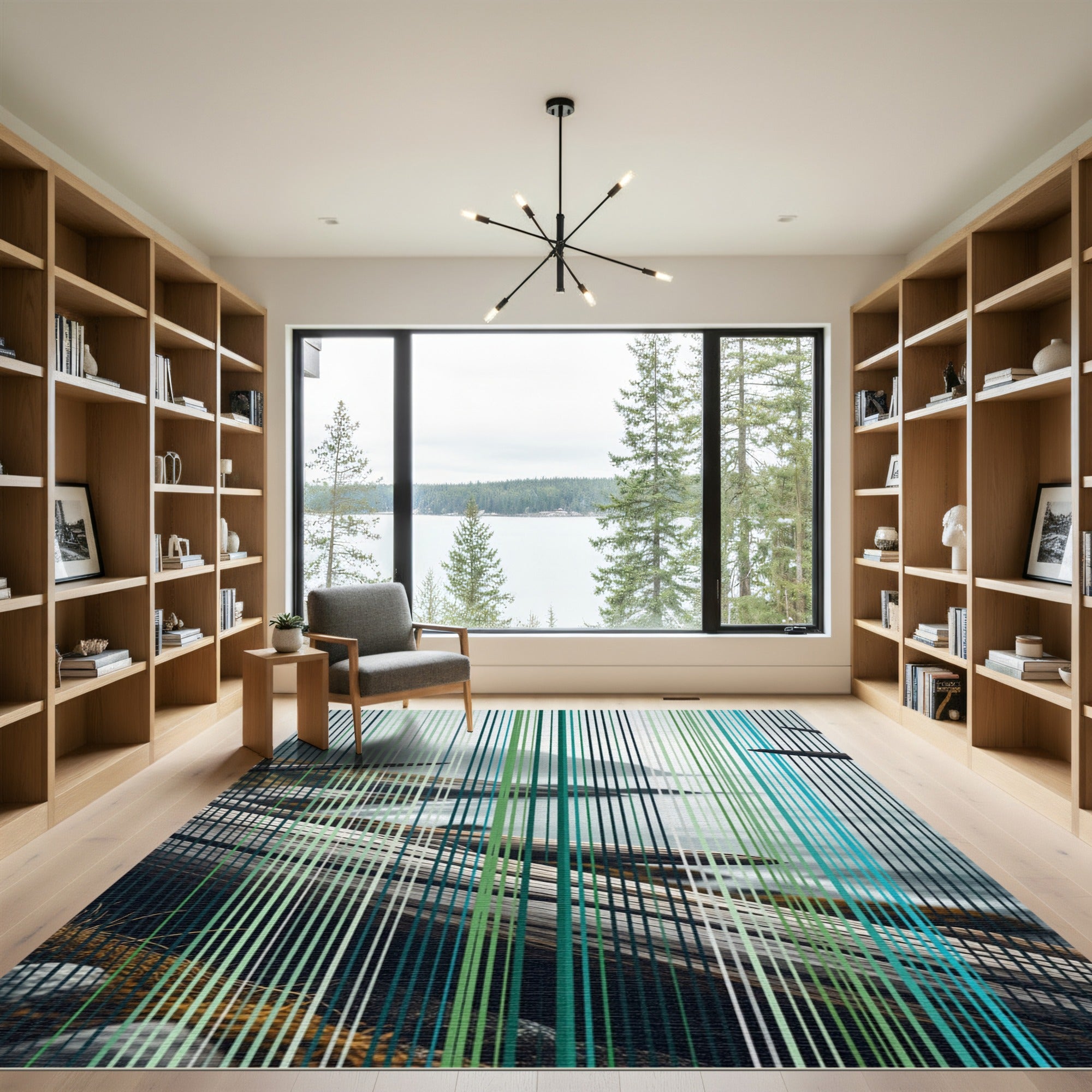 Coastal Mist Vertical Linear seascape Rug