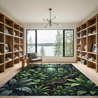 Lush Emerald Greenhouse Botanical Foliage Rug