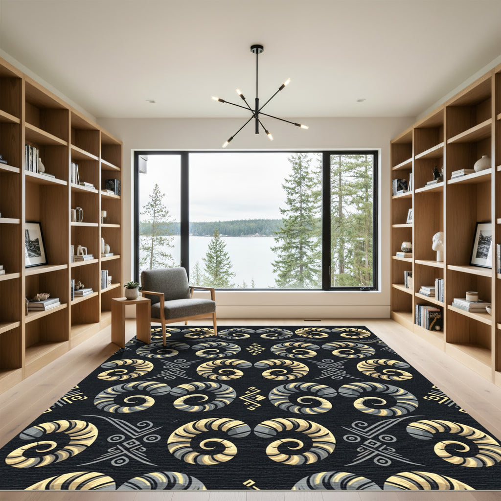 Golden Gray Spiral Ram Horn Rug