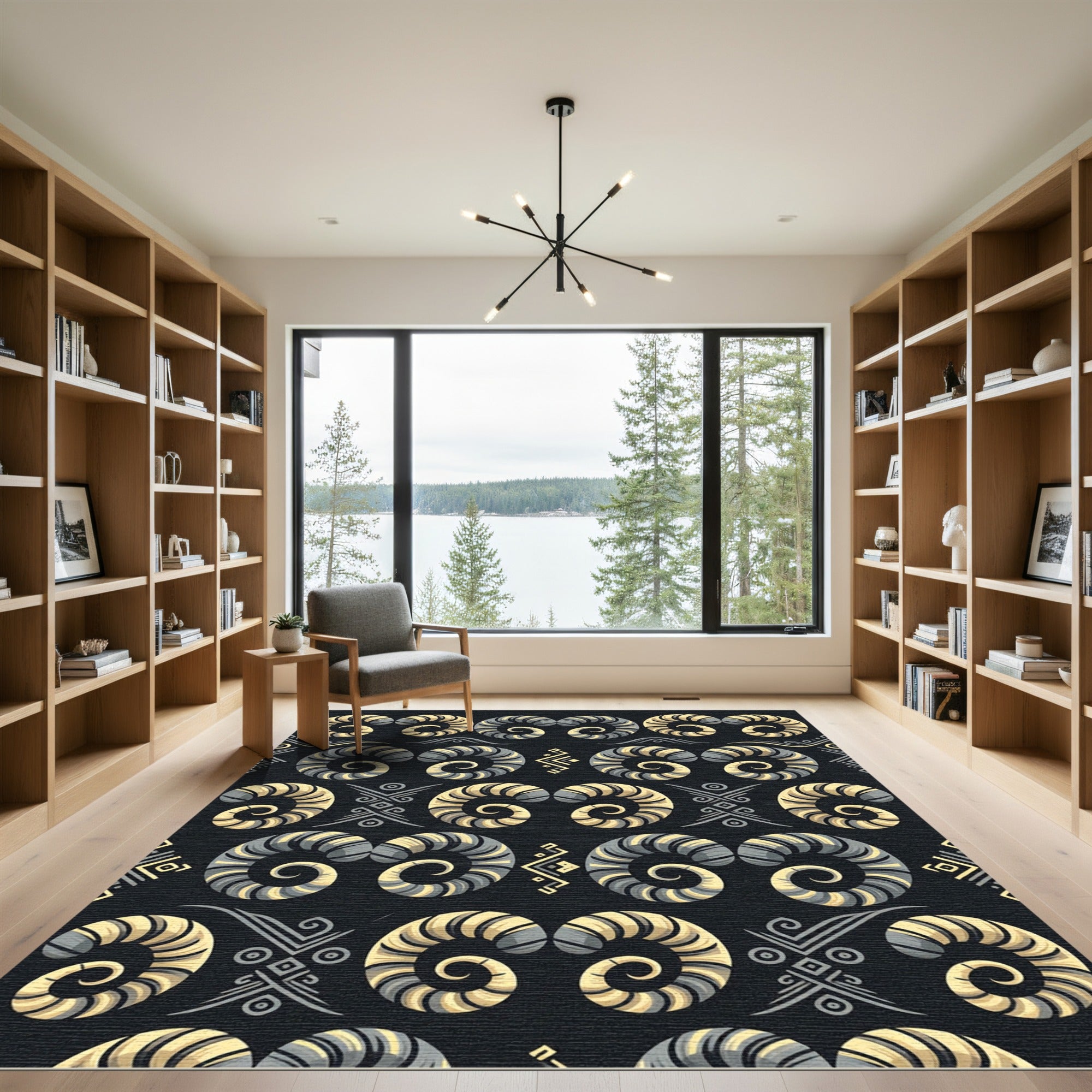 Golden Gray Spiral Ram Horn Rug