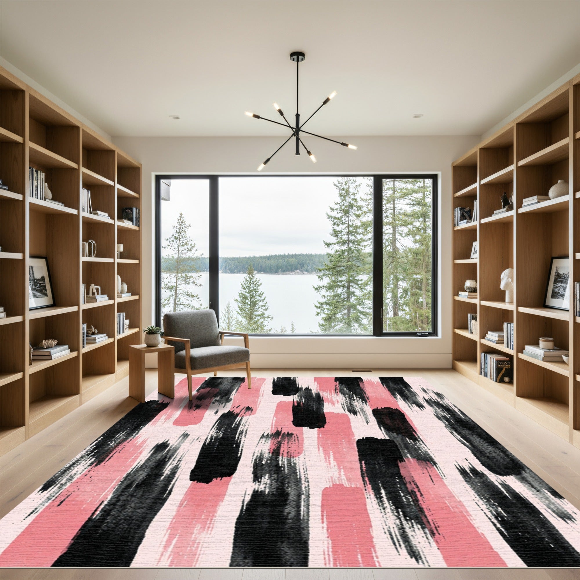 Pink Black Brush Stroke Vertical Rug