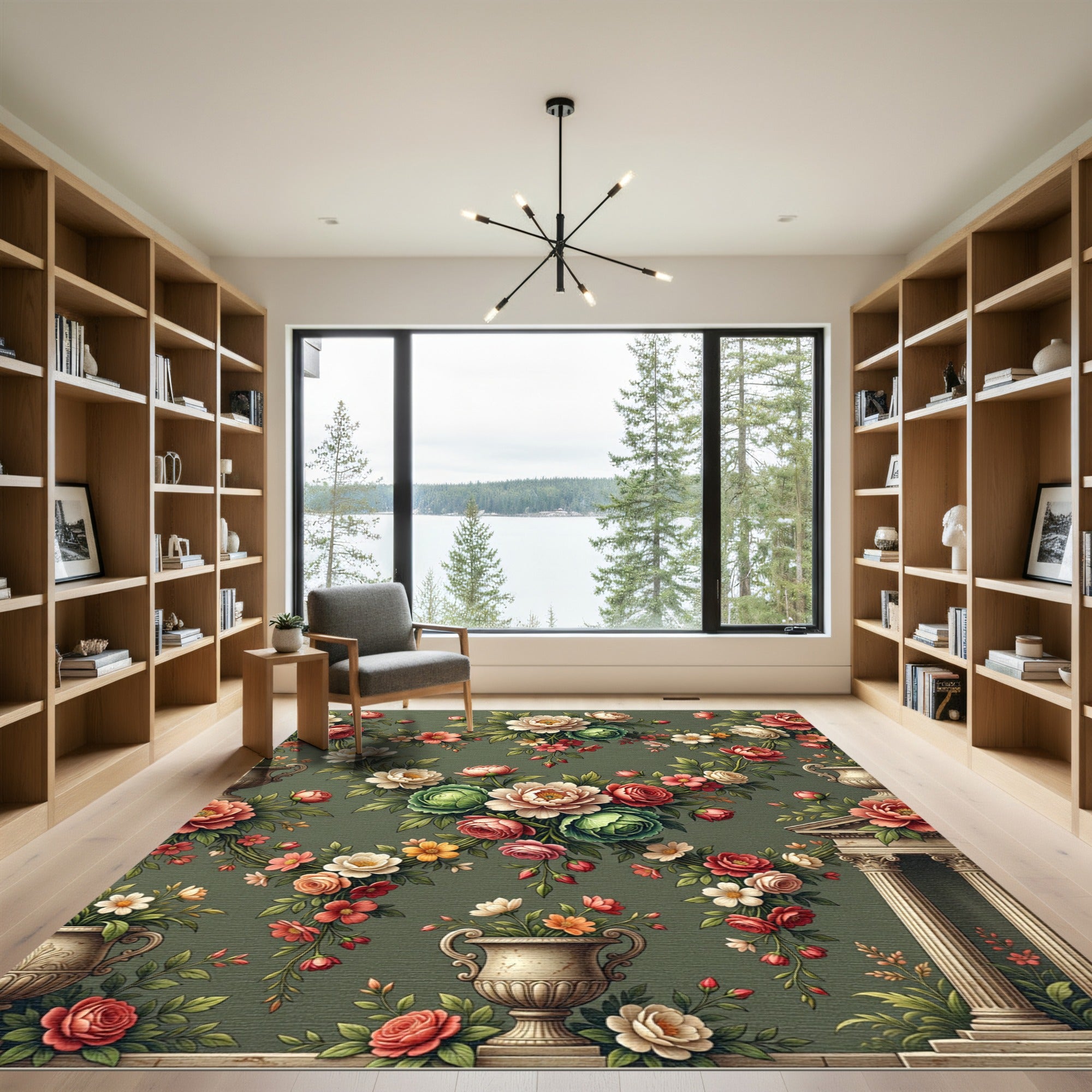 Vintage Floral Bouquet Olive Green Rug