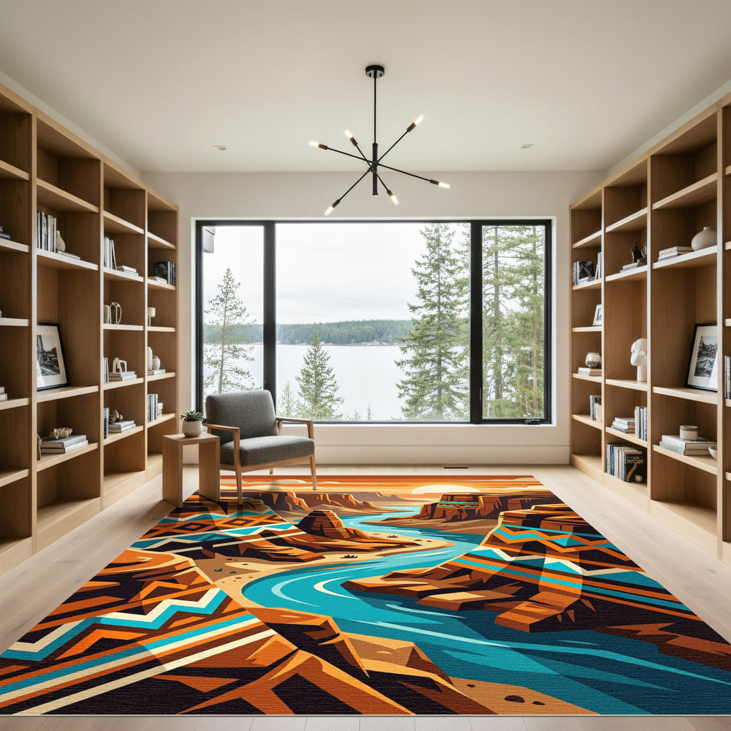 Vibrant Southwestern Canyon River Scene Rug