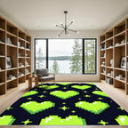 Neon Green Pixel Heart Sparkle Aesthetic Rug