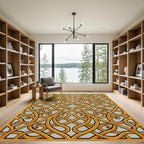 Ornate Golden Interwoven Swirl Art Rug