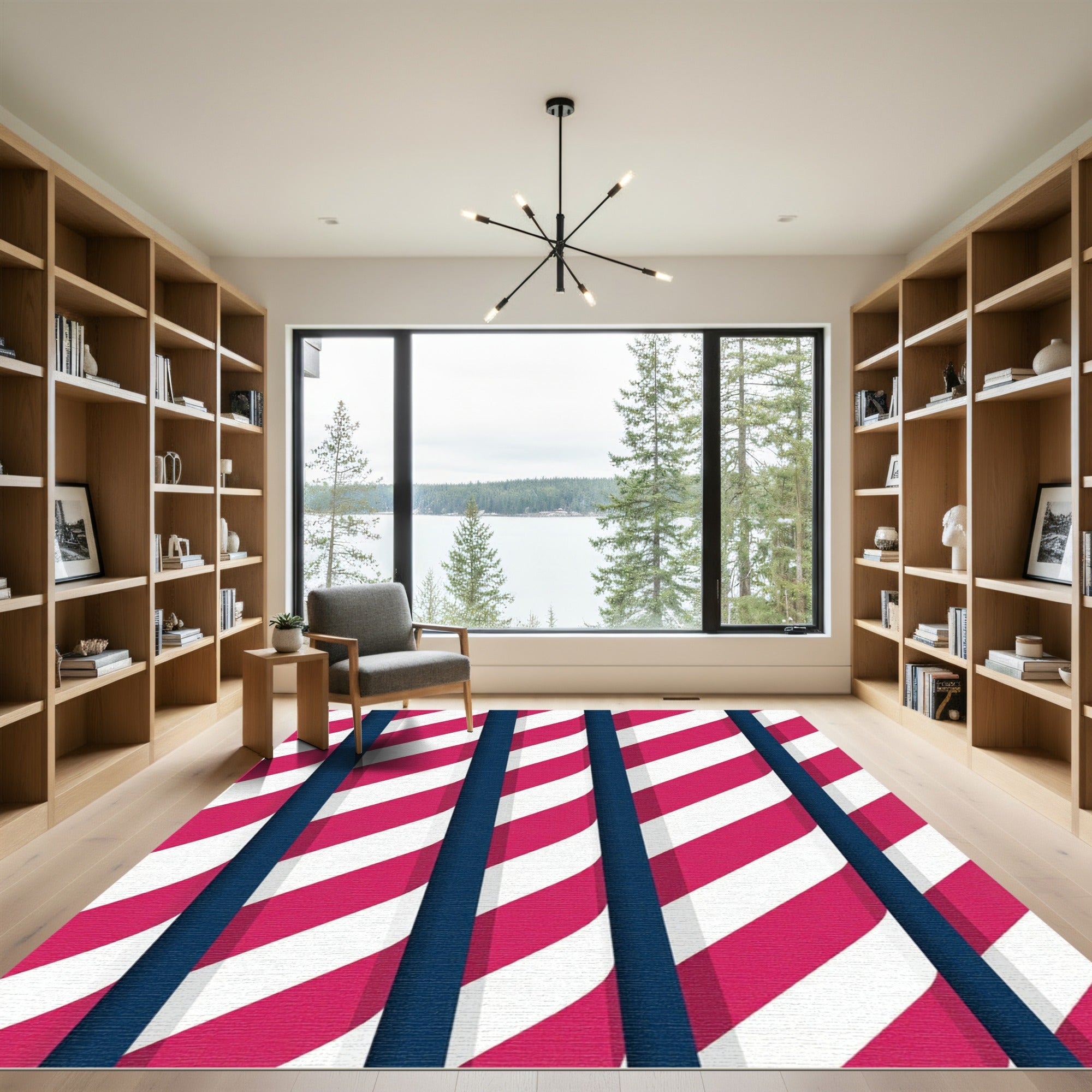 Bold Pink White Blue Stripe Rug