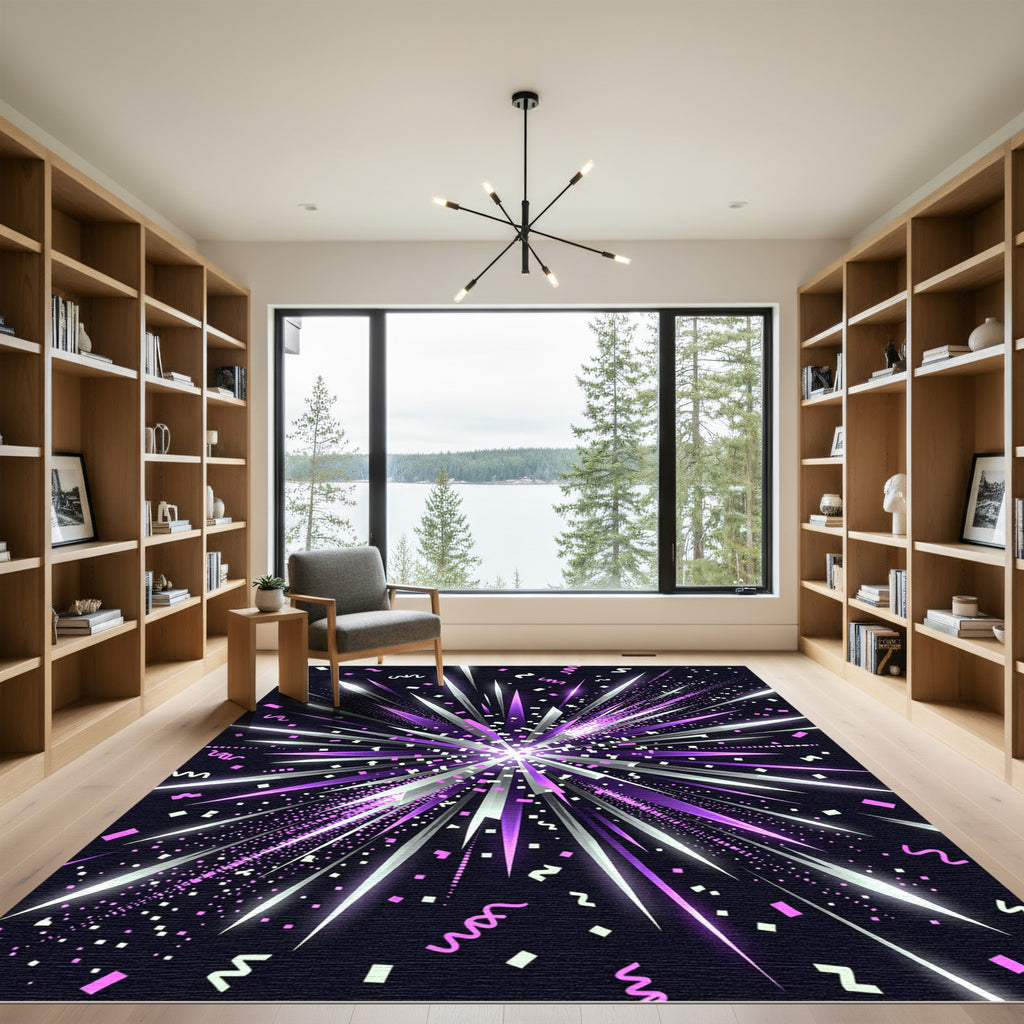 Vibrant Purple Silver Radiant Starburst Rug
