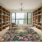 Teal Floral Arch Blossom Garden Rug