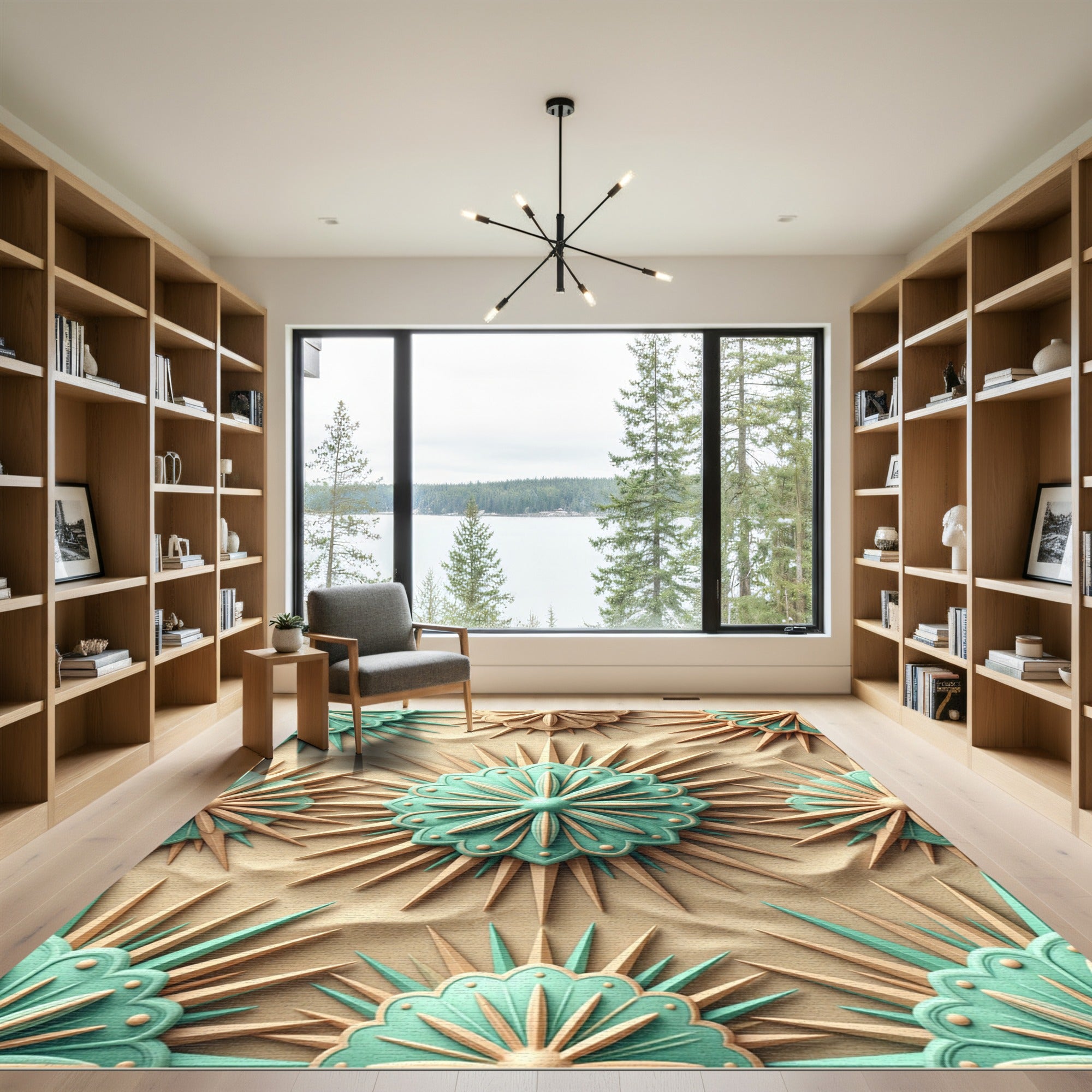 Mint Teal Sand Starburst Medallion Rug