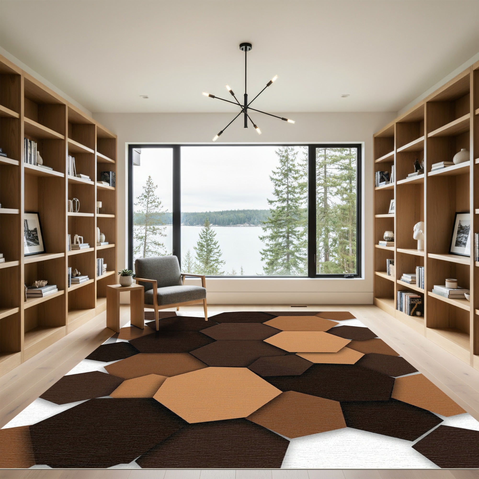 Modern Earthy Tones Stacked Hexagon Grid Rug