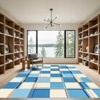 Blue Beige Overlapping Squares Rug