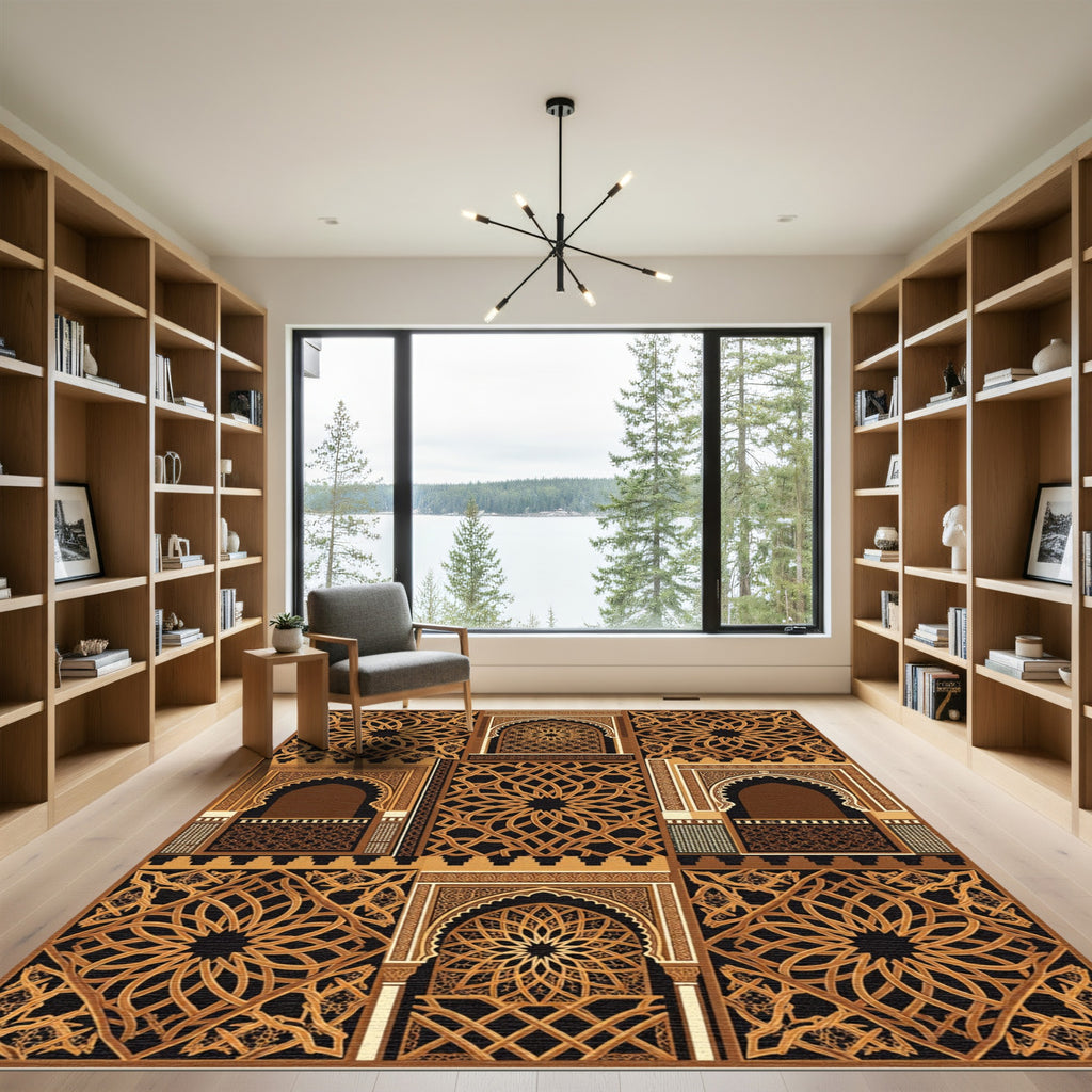 Golden Arch Geometric Lattice Medallion Rug