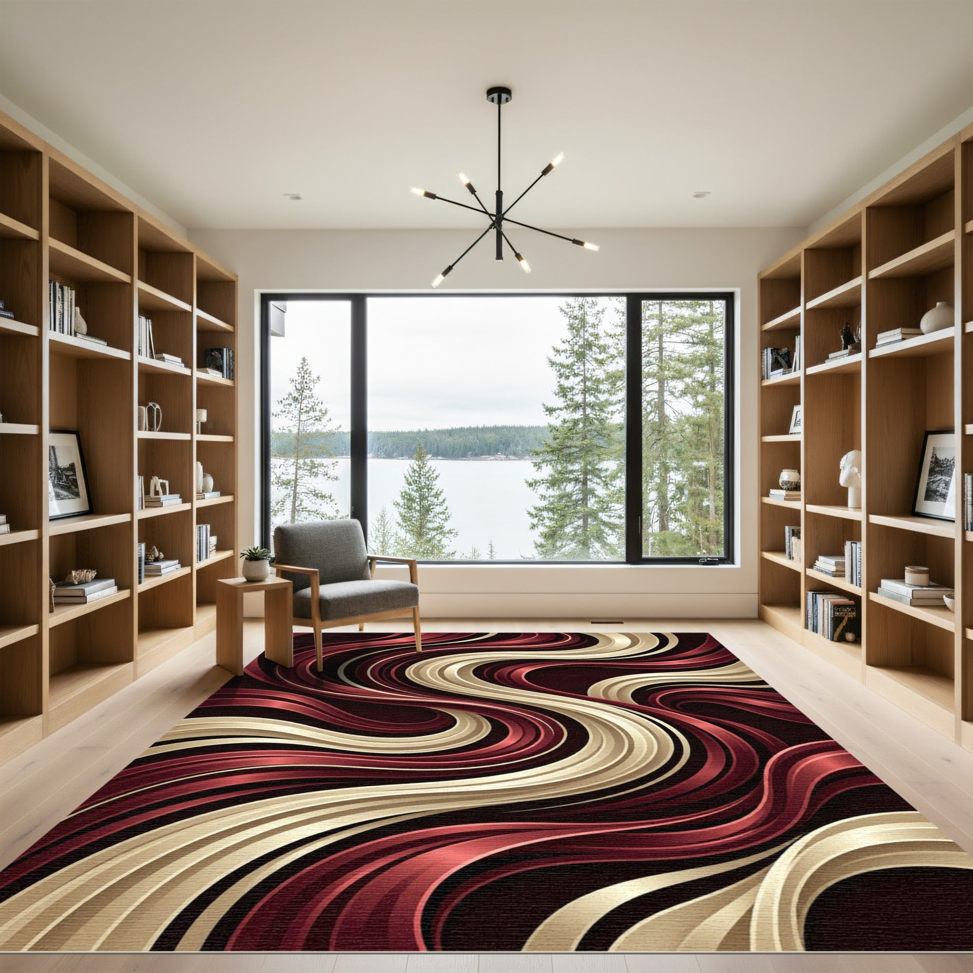 Crimson Gold Swirl Ribbons Rug