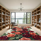 Red Coral Roses Lush Garden Rug
