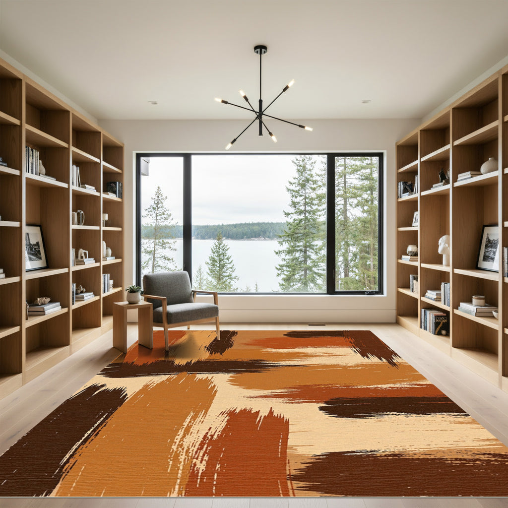 Modern Abstract Earth Tone Brushstroke Rug