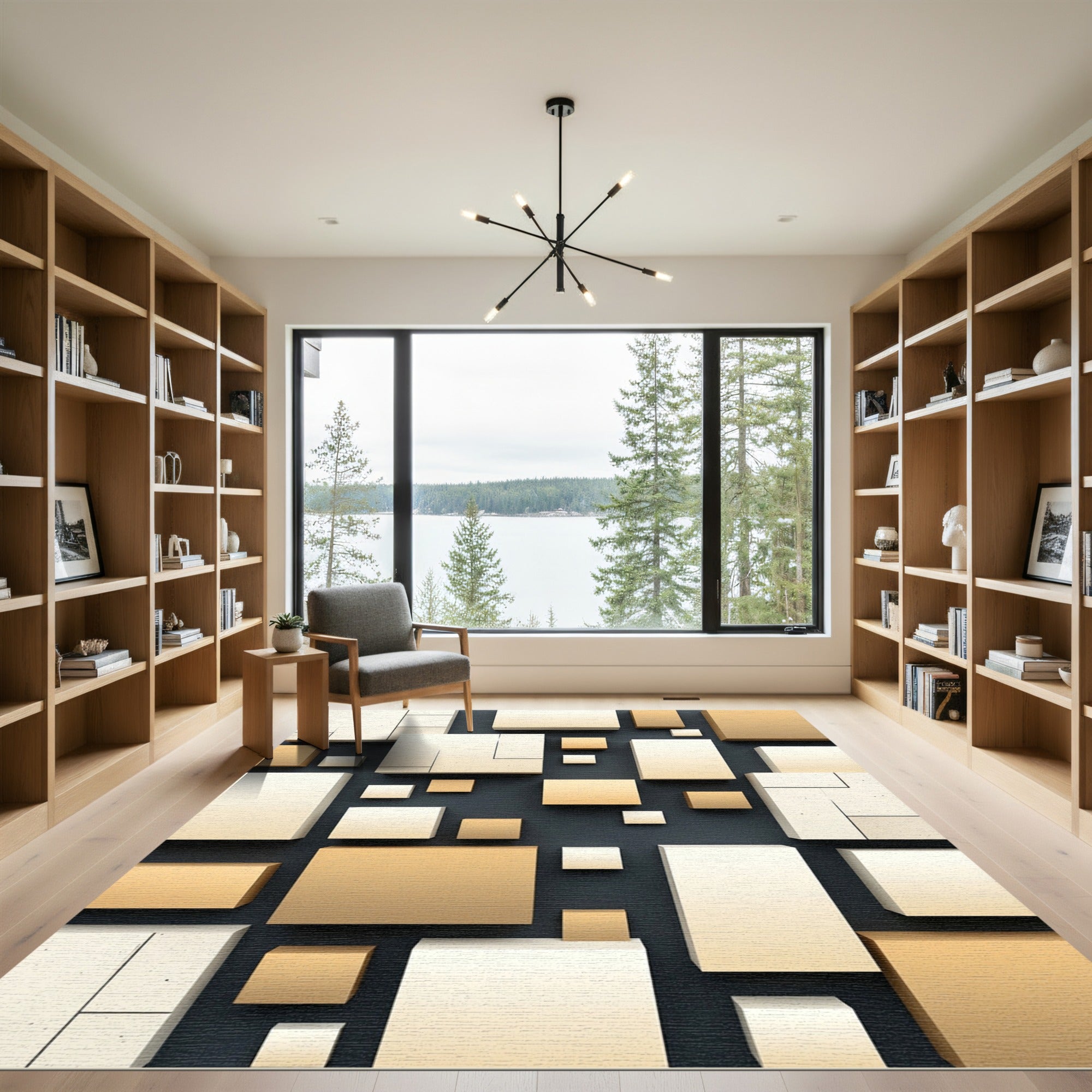 Modern Earth Tone Geometric Block Rectangle Rug