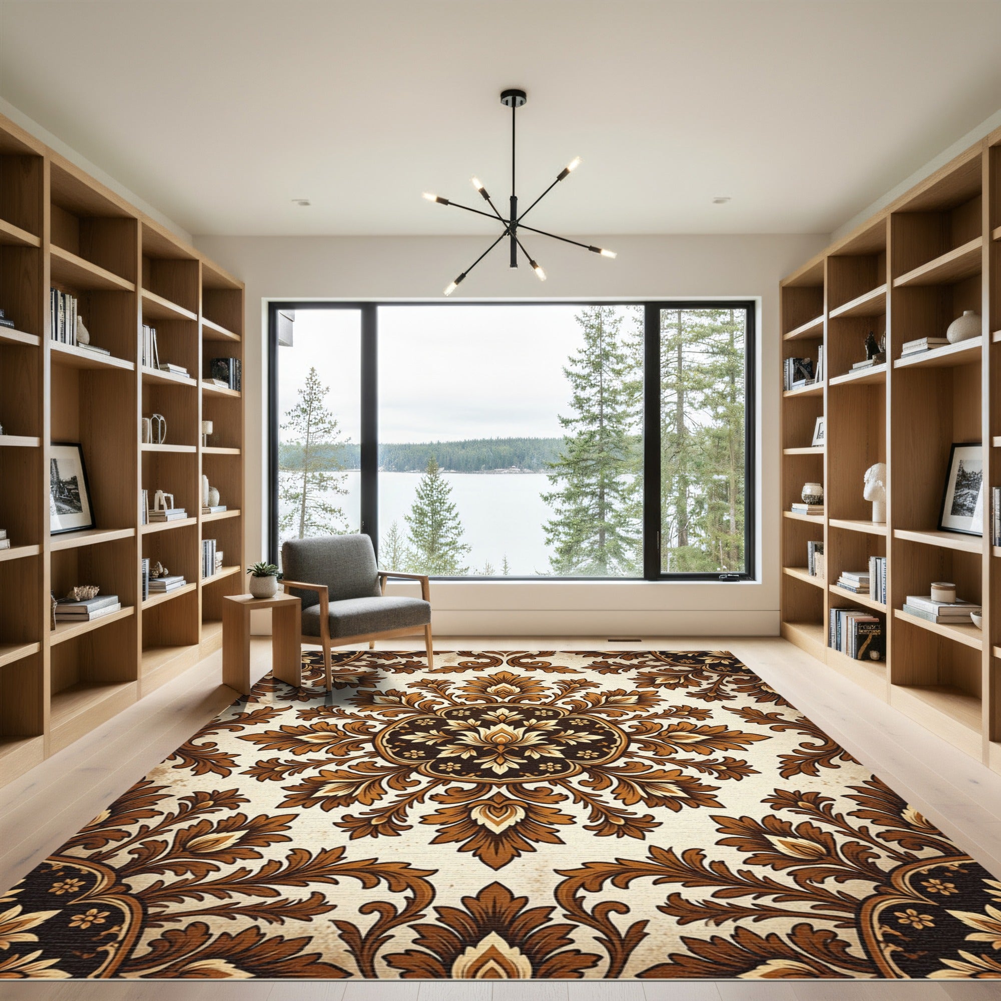 Earthy Brown Vintage Damask Medallion Rug