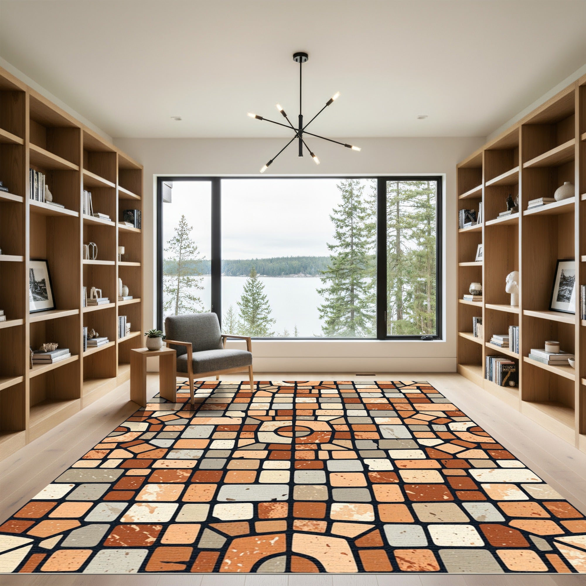 Terracotta And Cream Stained Glass Rug