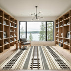 Vintage Neutral Striped Railway Motif Rug
